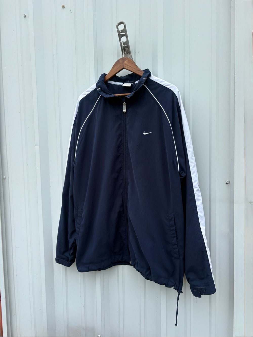Vintage Nike Track Jacket Mens XXL Blue Nylon Windbreaker Y2K Piping Back Logo